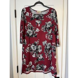 Travel Tunic Top Womens 1X A La Tzarina Red Black Floral Butter Soft Comfort